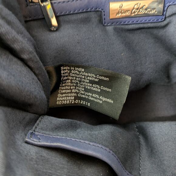 Sam Edelman Sylvia Purse Handbag Navy Blue Rare Embroidered Beads Leather Jute - Picture 7 of 16